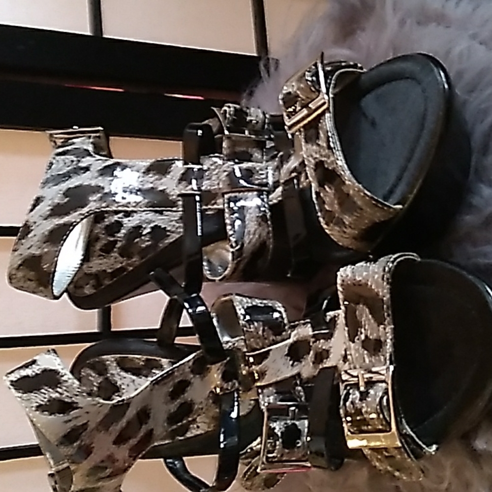 Baby Phat animal print wedge sandals size 7.5